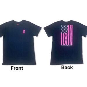 Mens T-Shirt Breast Cancer Awareness Support, Black T-shirt pink Ribbon Print M